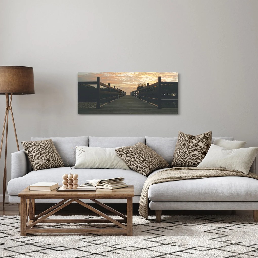 Obraz dreveného móla nad jazerom (120x50 cm)