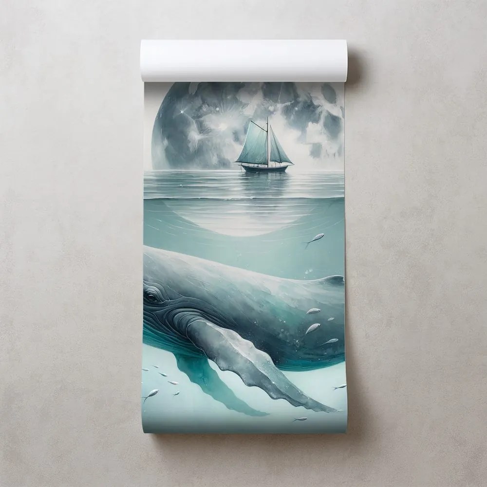 Tapeta veľryba pod mesačným svitom