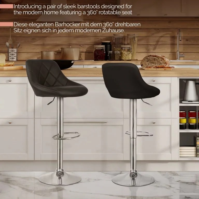 MIADOMODO Barová stolička 2ks, bez podrúčky, čierna