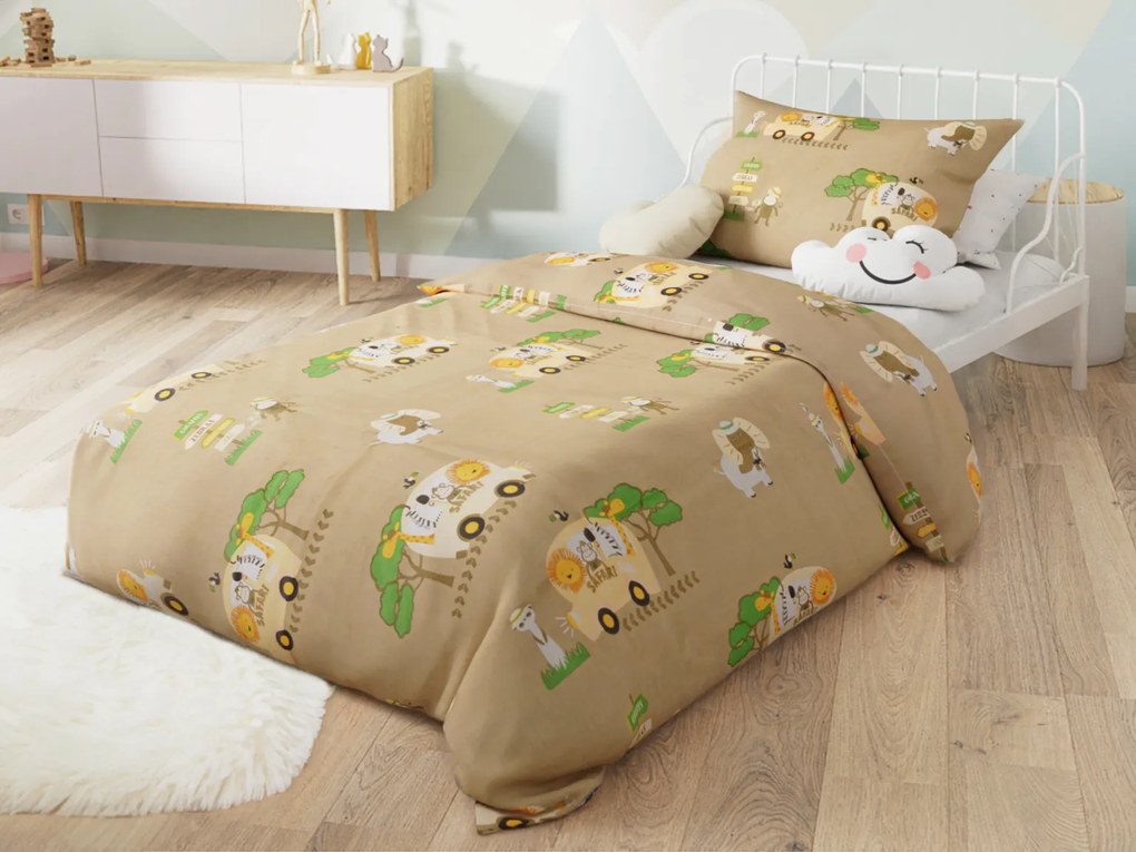 Bavlnené obliečky do postieľky SAFARI TOURS hnedé