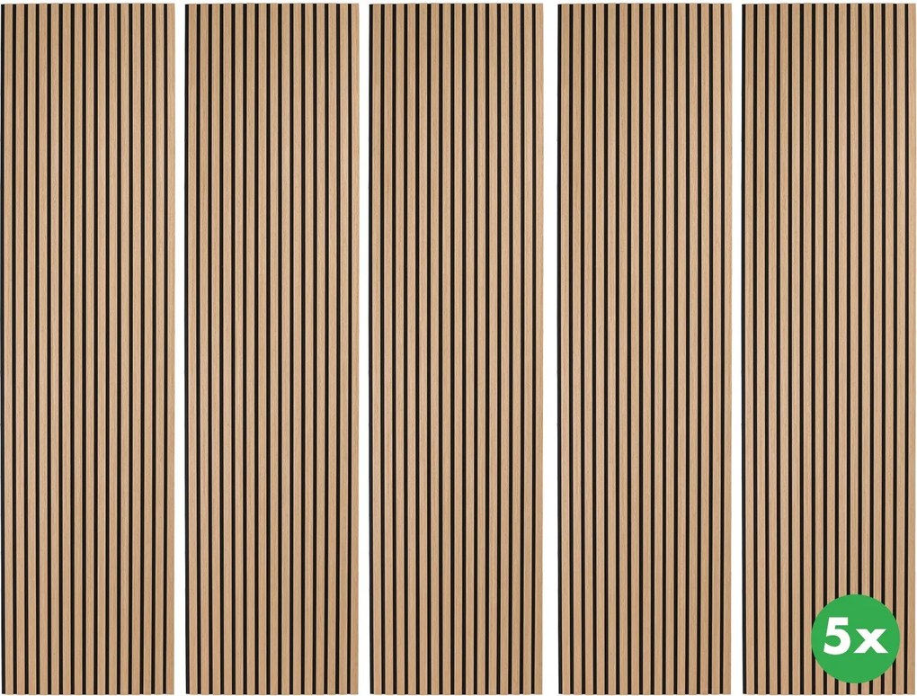 Drevený akustický panel, 2400 x 600 mm, B2BP004, balenie 5 ks, dub