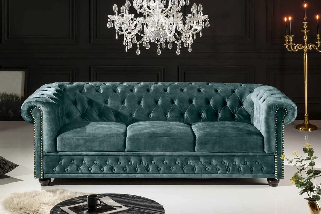 Dizajnová trojsedačka Chesterfield 205 cm petrolejový zamat