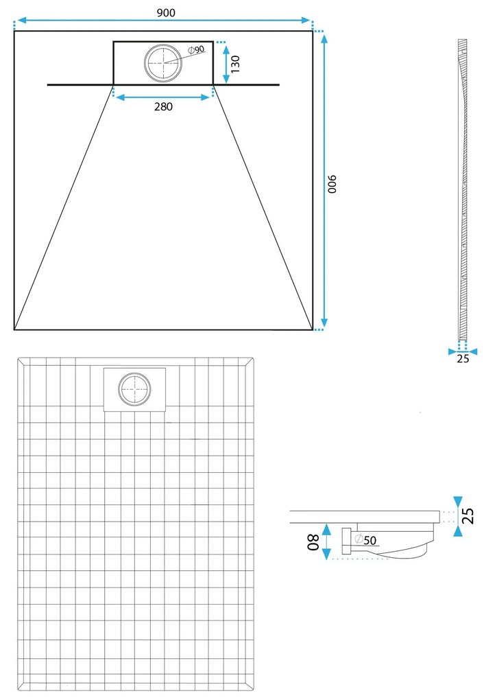 Rea Bazalt Carrara, SMC sprchová vanička 90x90, čierna-kamenný vzor, REA-K7003