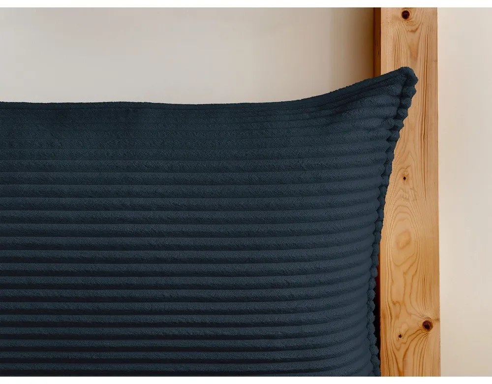 Tmavomodrá čalúnená dvojlôžková posteľ s úložným priestorom a roštom 180x200 cm Jade – Bobochic Paris