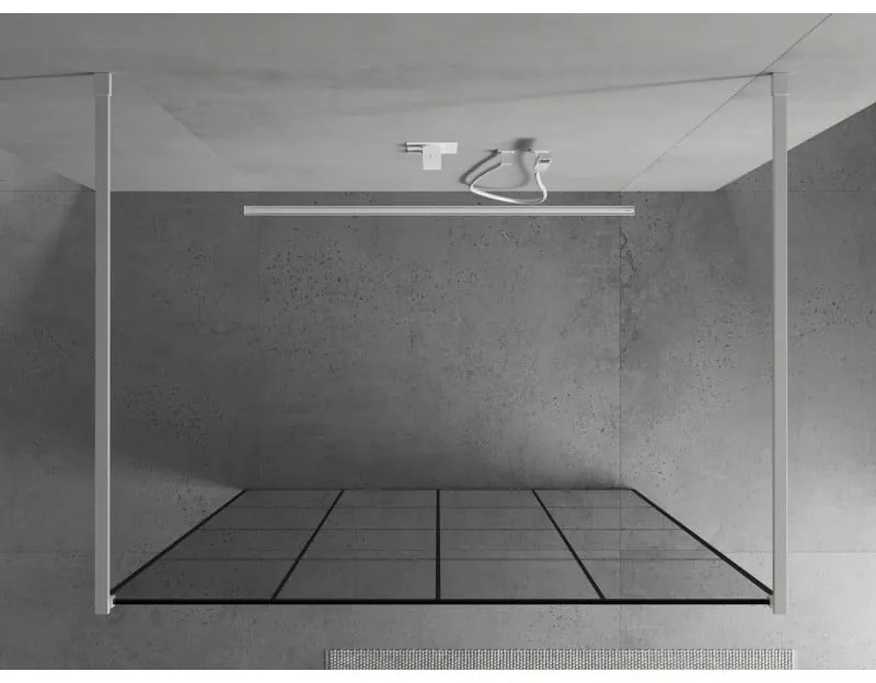 Mexen Kioto, sprchová zástena Walk-In 160 x 200 cm, 8mm sklo čierny vzor, biely profil, 800-160-002-20-77