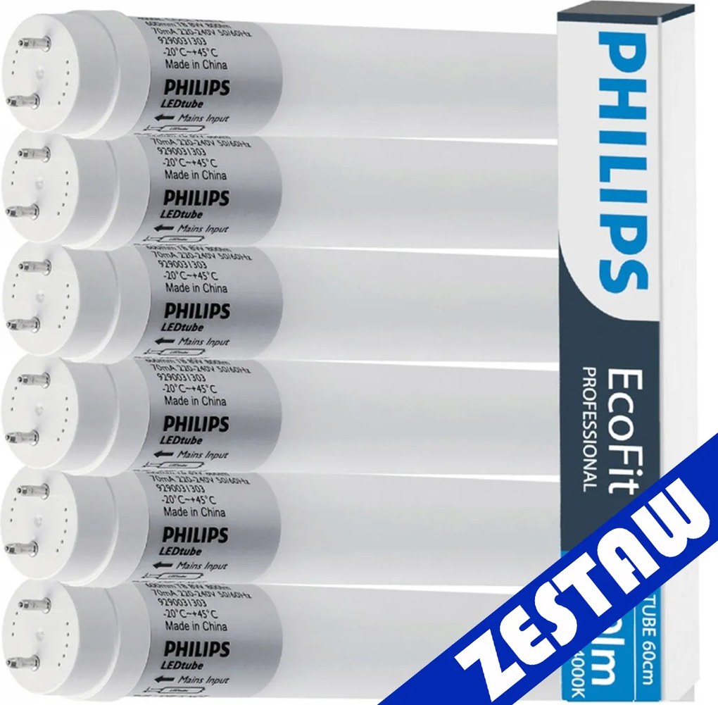 SADA 6x Philips LED trubica 60cm 9W 900lm 4000K 20 000h T8 EcoFit