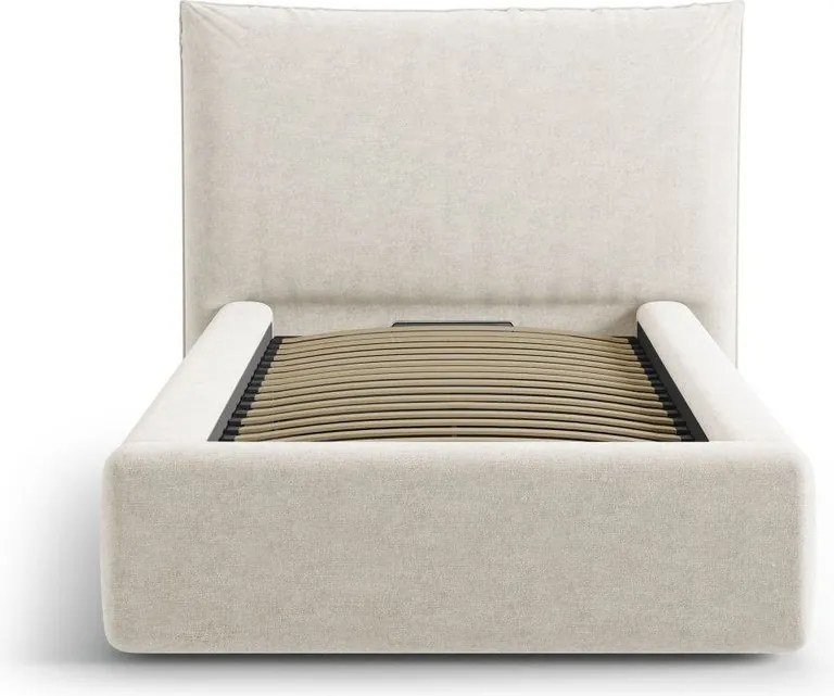 Krémovobiela čalúnená jednolôžková posteľ s úložným priestorom s roštom 90x200 cm Kaelle – Micadoni