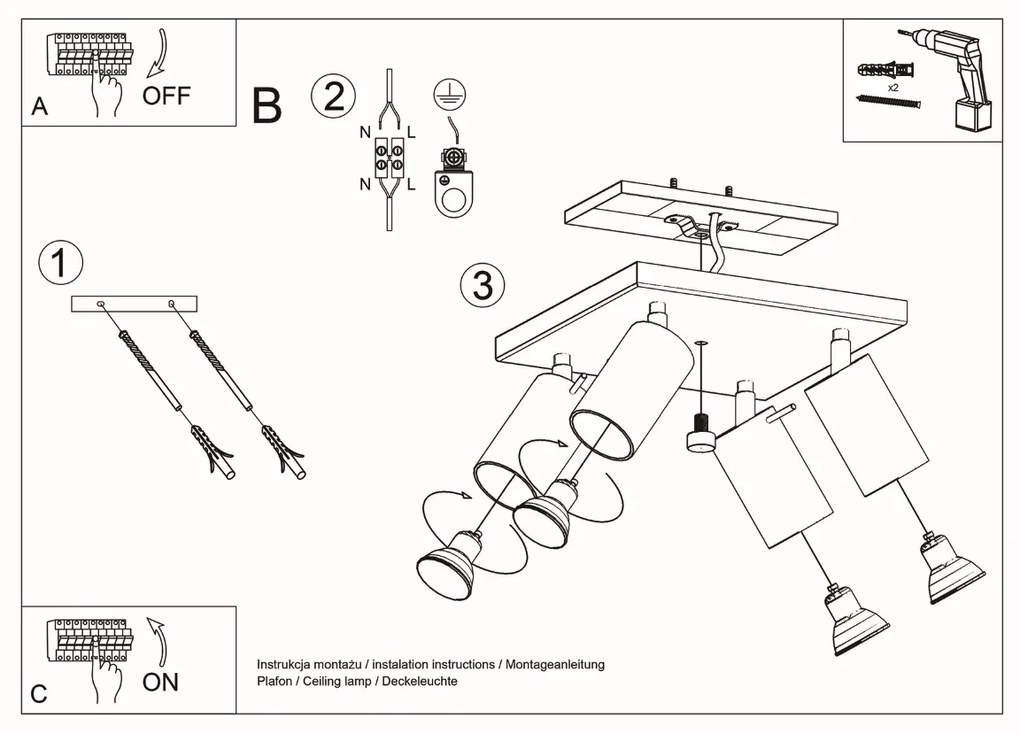 Stropné svietidlo RING 4 biele