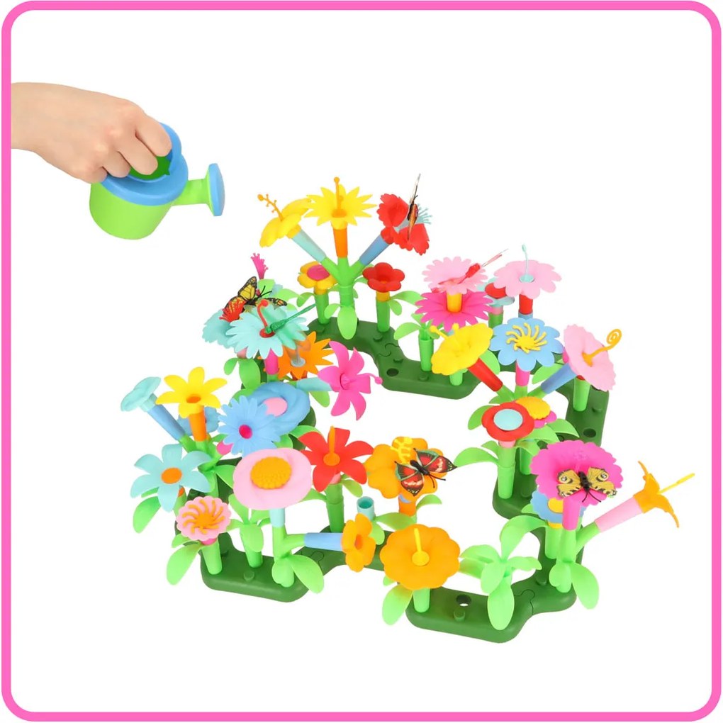 KIK Kreatívne bloky – Kvetinová záhrada 175 dielov, stavebnica pre deti 3+ (váza, kanva)