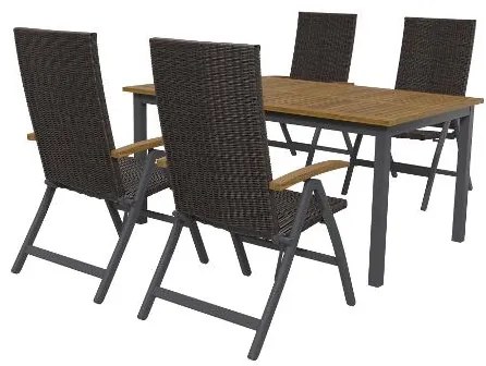 Livarno home Hliníkový záhradný stôl Valencia, hnedý/čierny + Skladacie kreslo Valencia, hnedé, 4 kusy  (800008286)