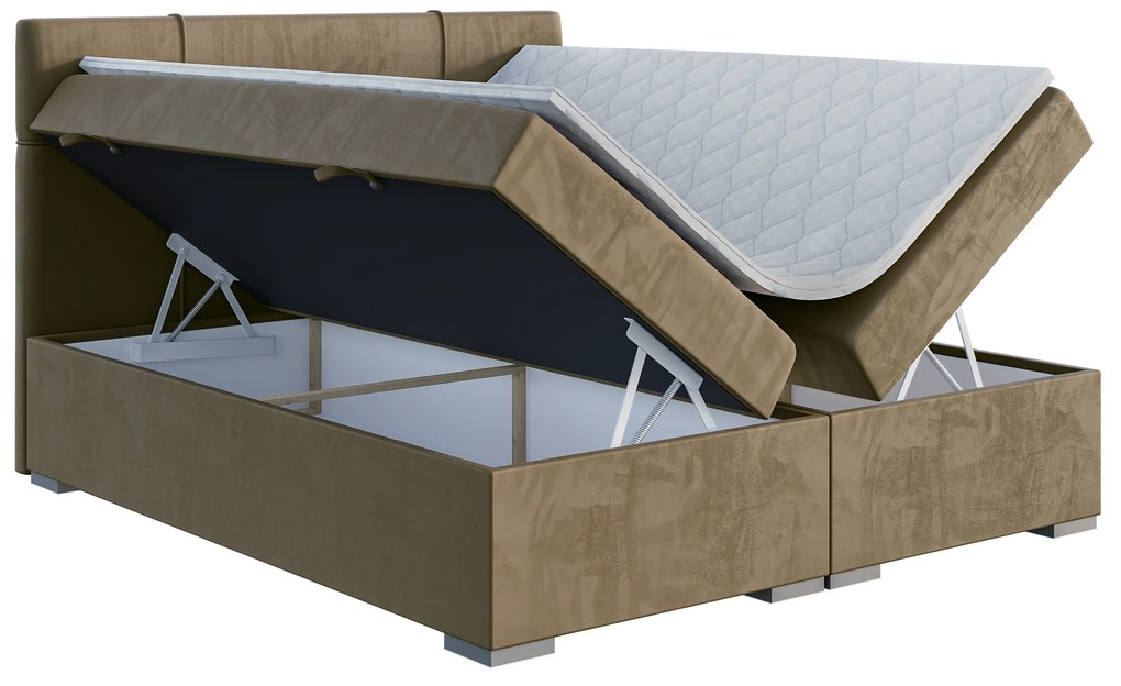 Manželská posteľ Boxspring 140 cm Gal (tmavobéžová) (s matracom a úl. priestorom). Akcia -20%. Vlastná spoľahlivá doprava až k Vám domov. 1043370