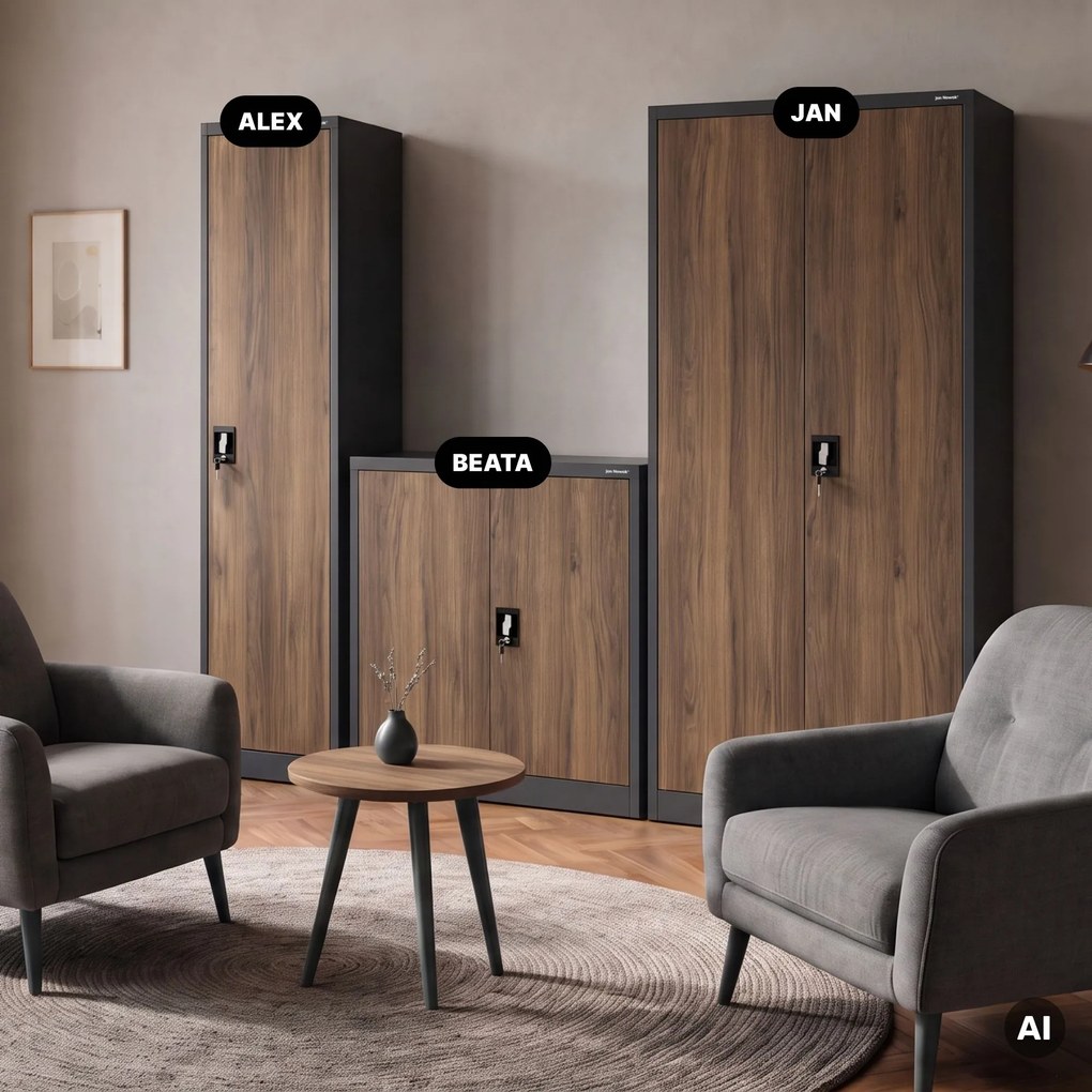 Kovová kancelárska skriňa na dokumenty, antracitová/orechová, 450x1850x400 mm: ALEX Eco Design
