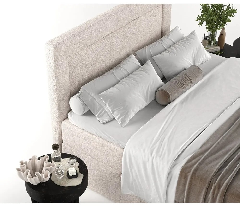 Béžová boxspring posteľ s úložným priestorom 140x200 cm Imagine – Maison de Rêve