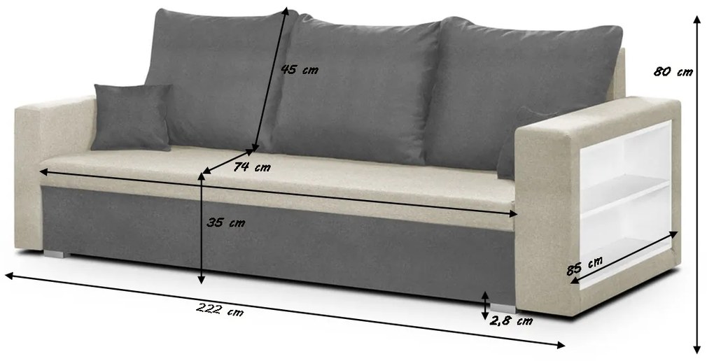 Pohovka pre 3 osoby s funkciou spania SAMI Krémovo-námornícka modrá