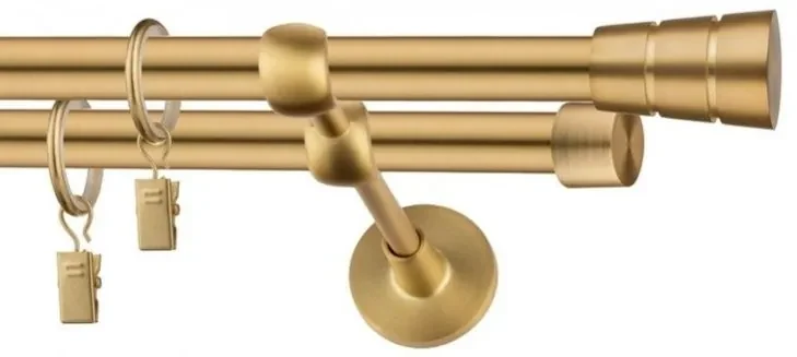 Dekorstudio Garniža dvojradová BASIC zlatá 19mm Dĺžka: 220cm, Typ uchytenia: Držiak dvojitý modern, Typ príslušenstva: Bez príslušenstva