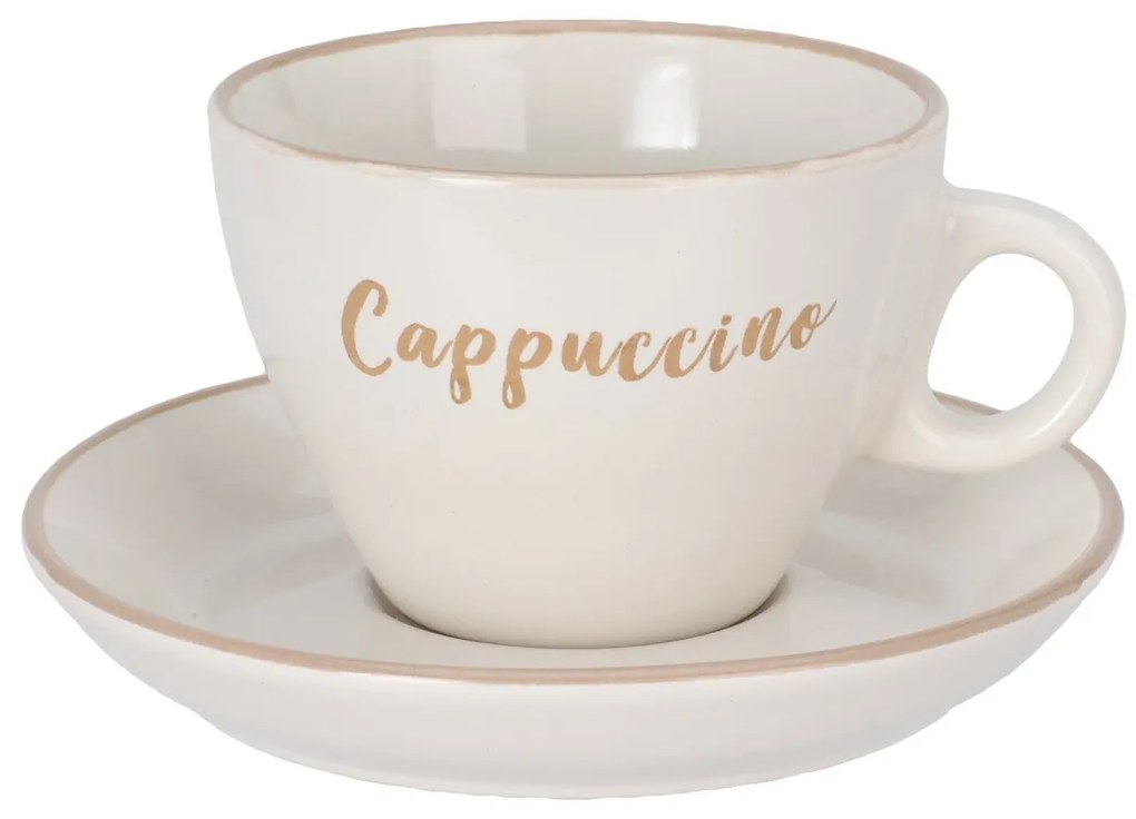 Súprava 4 kameninových šálok s podšálkami Cappuccino 220 ml, mix farieb