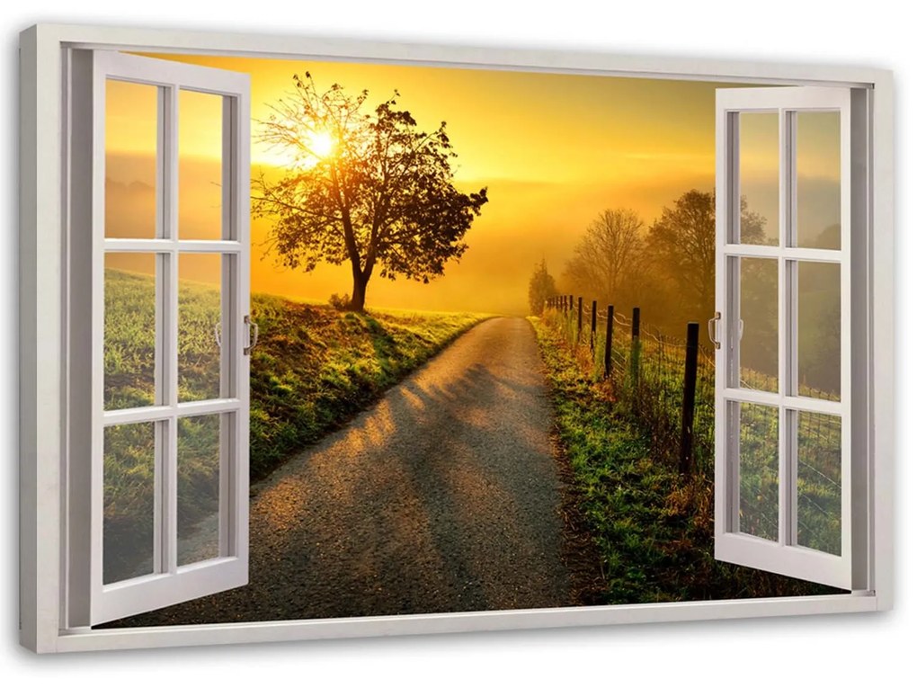 Gario Obraz Okno - západ slnka nad cestou Rozmery: 100 x 70 cm, Prevedenie: Obraz na plátne