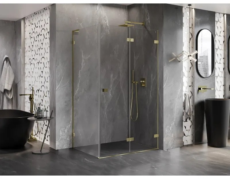 Mexen Lunar-F L, sklápací sprchový kút pravý 95 x 90 cm, 8mm číre sklo, zlatý profil, 836L-095-090-50-00-P