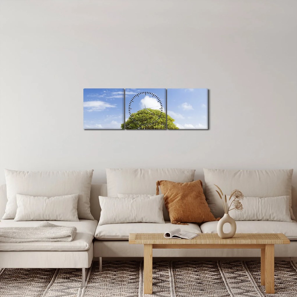Obraz pláže so stromom (s hodinami) (90x30 cm)