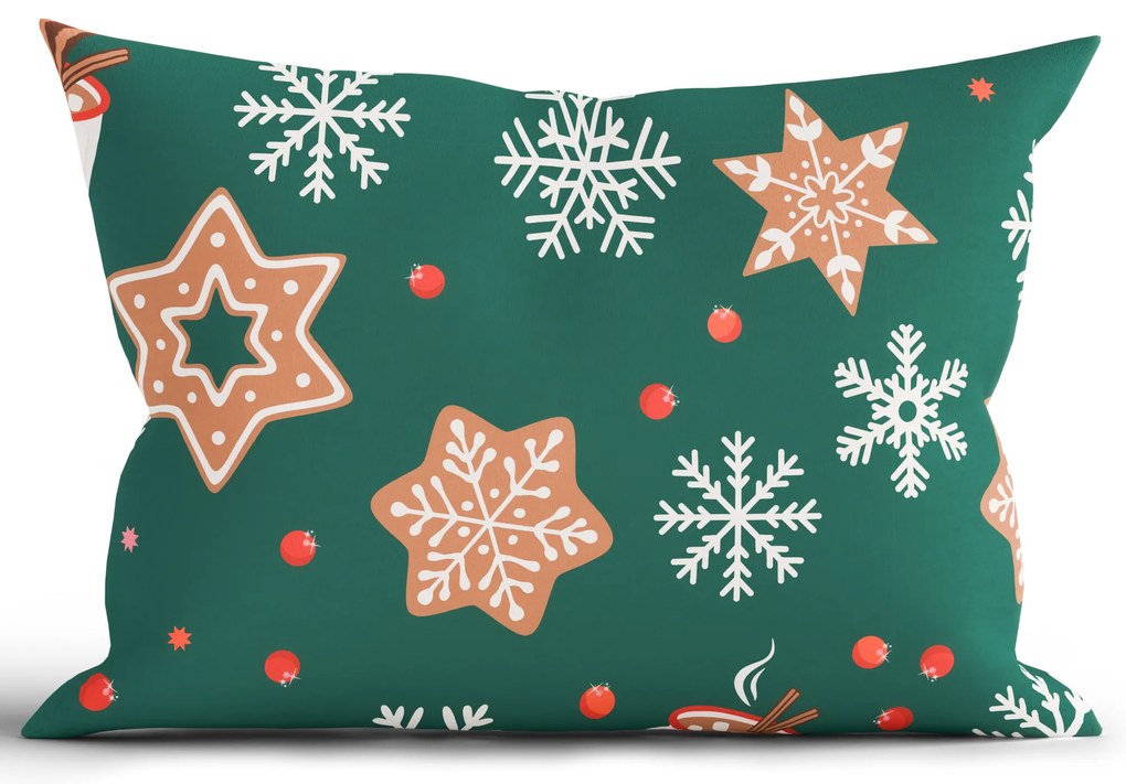 Vianočná bavlnená obliečka na vankúš Renforcé 40 × 60 cm – Vianočný perníček zelený