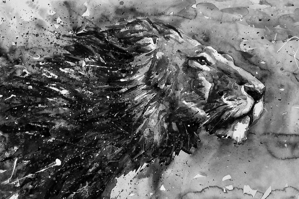 Samolepiaca tapeta čiernobiela maľba mocného leva