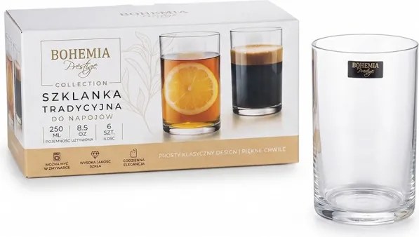 BOHEMIA PRESTIGE TRADITIONAL GLASSES POHÁR NA VODU 250ML SADA 6KS