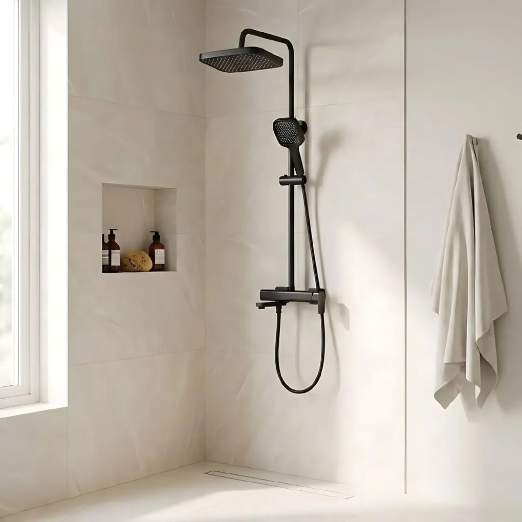 Rea Arlo, sprchový set s vaňovou výlevkou, čierna matná, REA-P7440