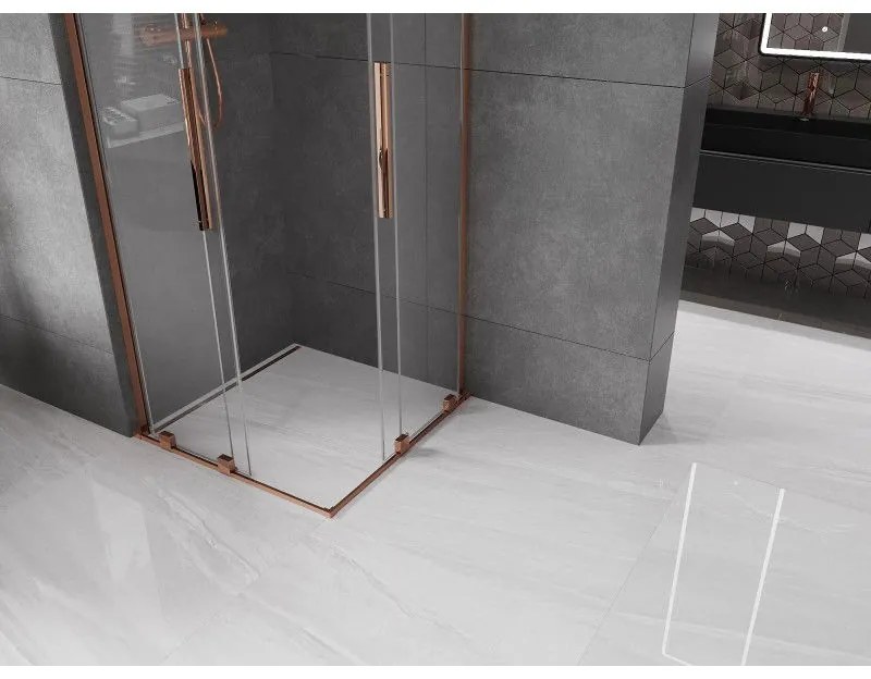 Mexen Velar L Duo, sprchový kút s posuvnými dverami 100 x 100 cm, 8mm číre sklo, ružové zlato, 871-100-100-02-03-60