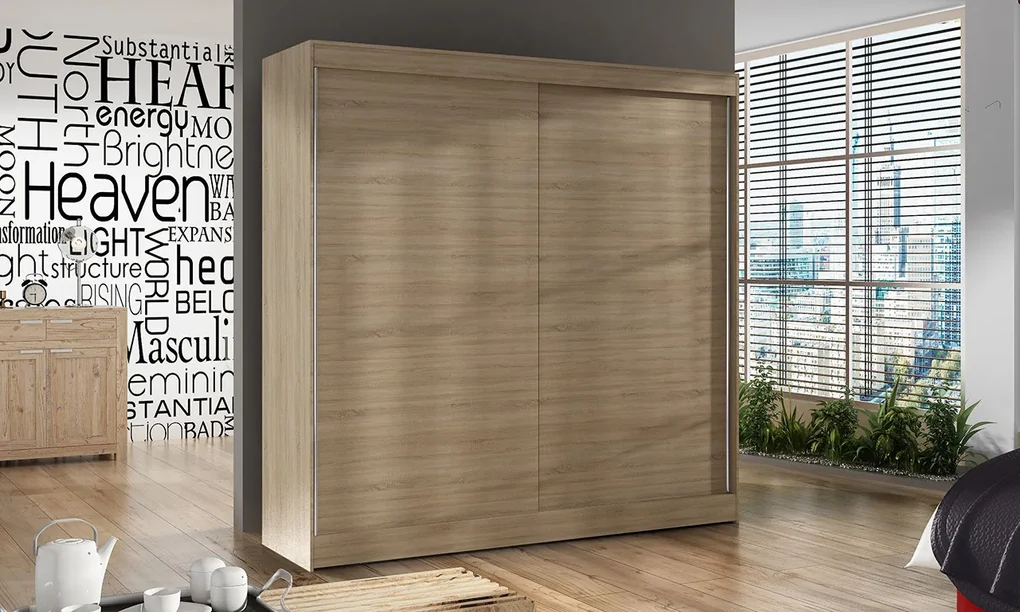 Priestranná šatníková skriňa BULAN X - šírka 200 cm, dub sonoma