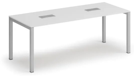 Stôl SQUARE 2000 x 800 x 750, biela + 2x stolná zásuvka TYP V, strieborná