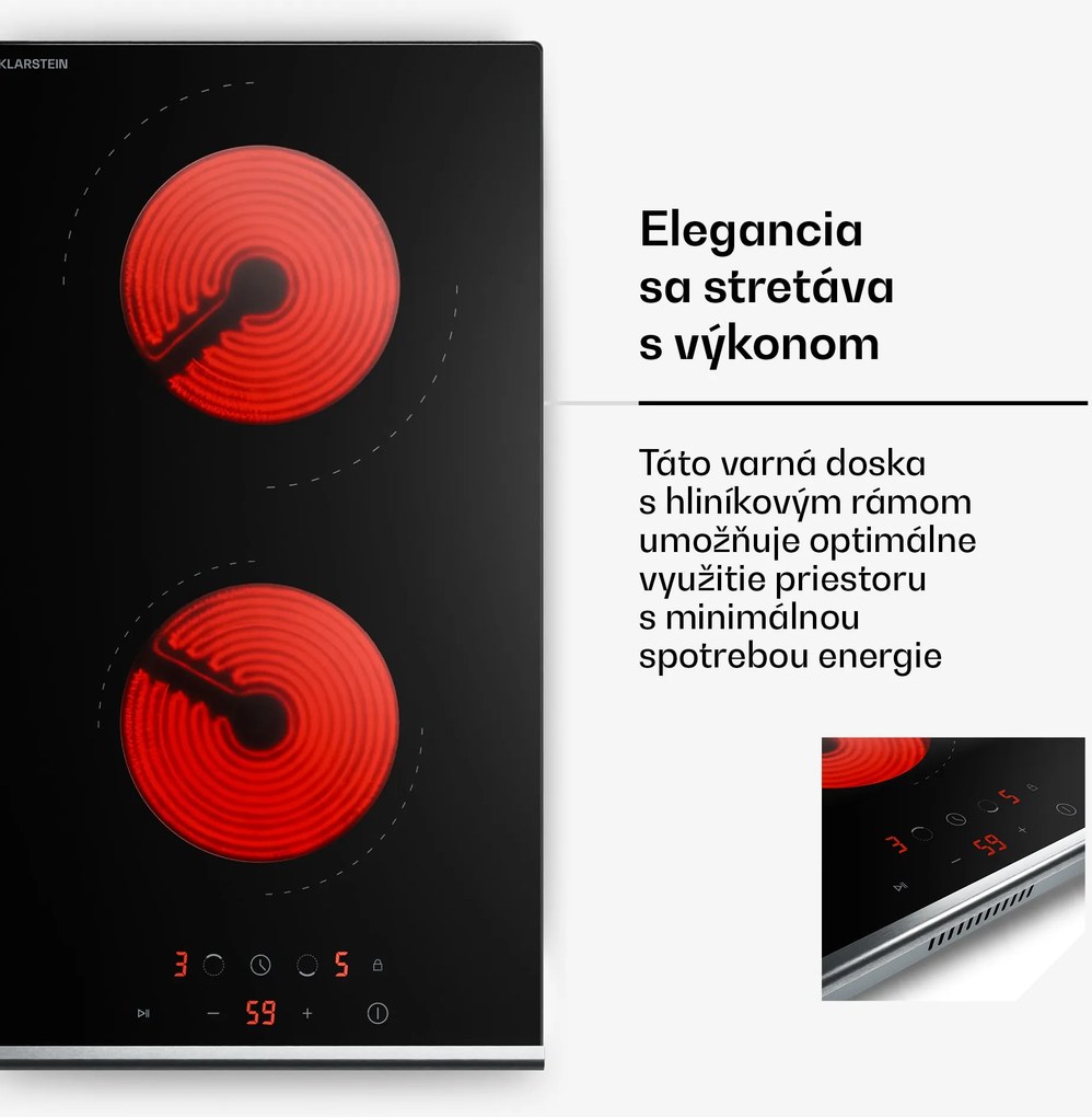 Klarstein Verosteel sklokeramická varná doska, Minimalistická, výkonná, 2 varné zóny, 3000 W, 30 cm