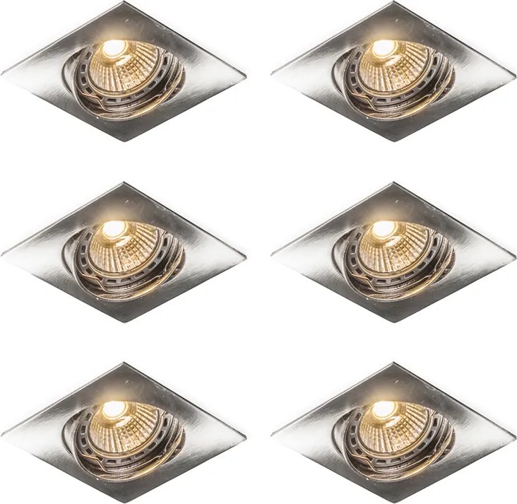 Sada 6 naklápacích zapustených bodových svetiel oceľ štvorcové - Edu