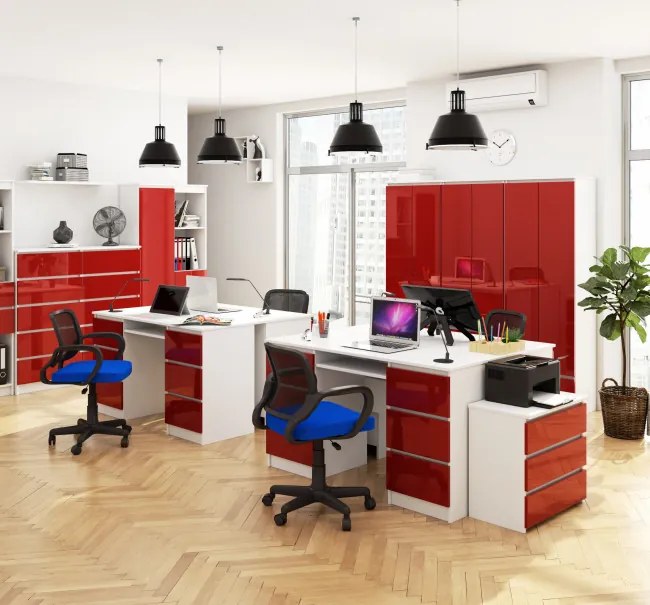 Regál R80 1D 4P CLP biely / červený lesk
