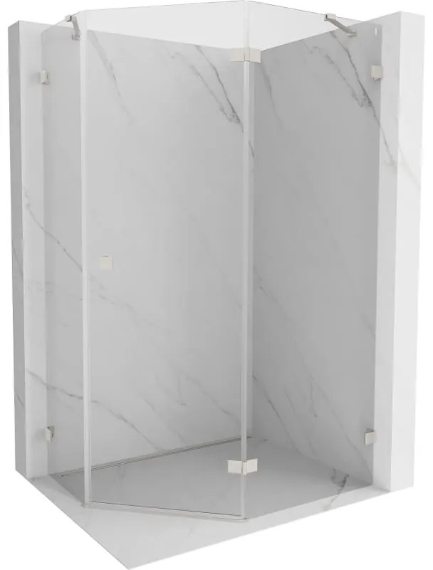 Mexen Lunar, pravý výklopný päťuholníkový sprchový kút 100 x 80 cm, 8mm číre sklo, oceľový profil, 831-100P-080L-97-00-P