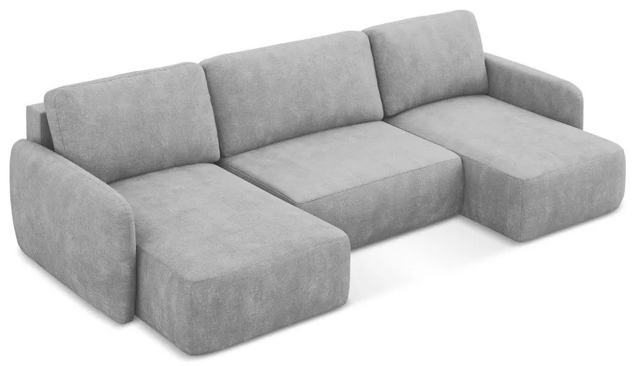 Svetlosivá ženilková rozkladacia/s úložným priestorom rohová pohovka (do tvaru "U") Lilo – Makamii