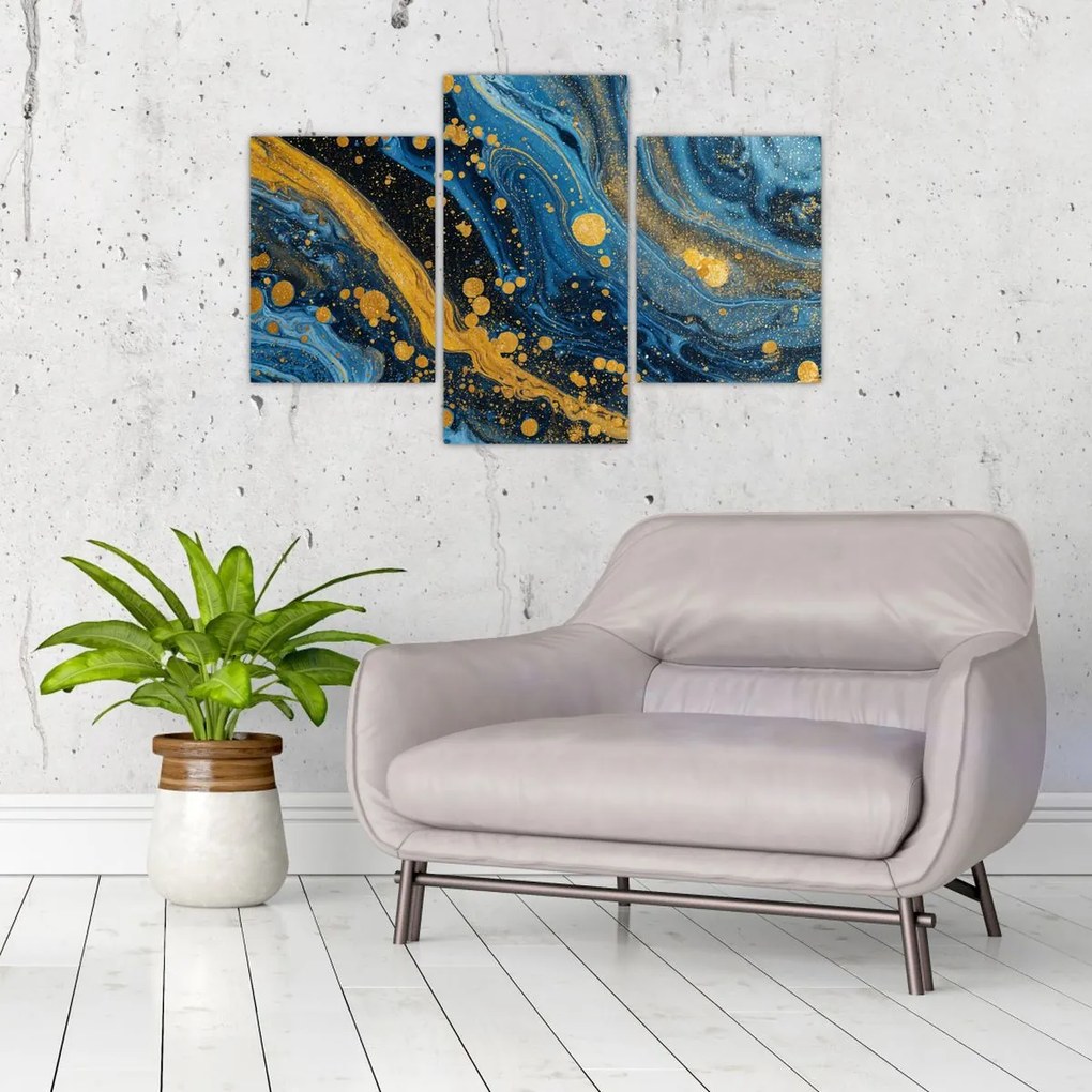 Obraz - Modrá abstrakcia so zlatom (90x60 cm)