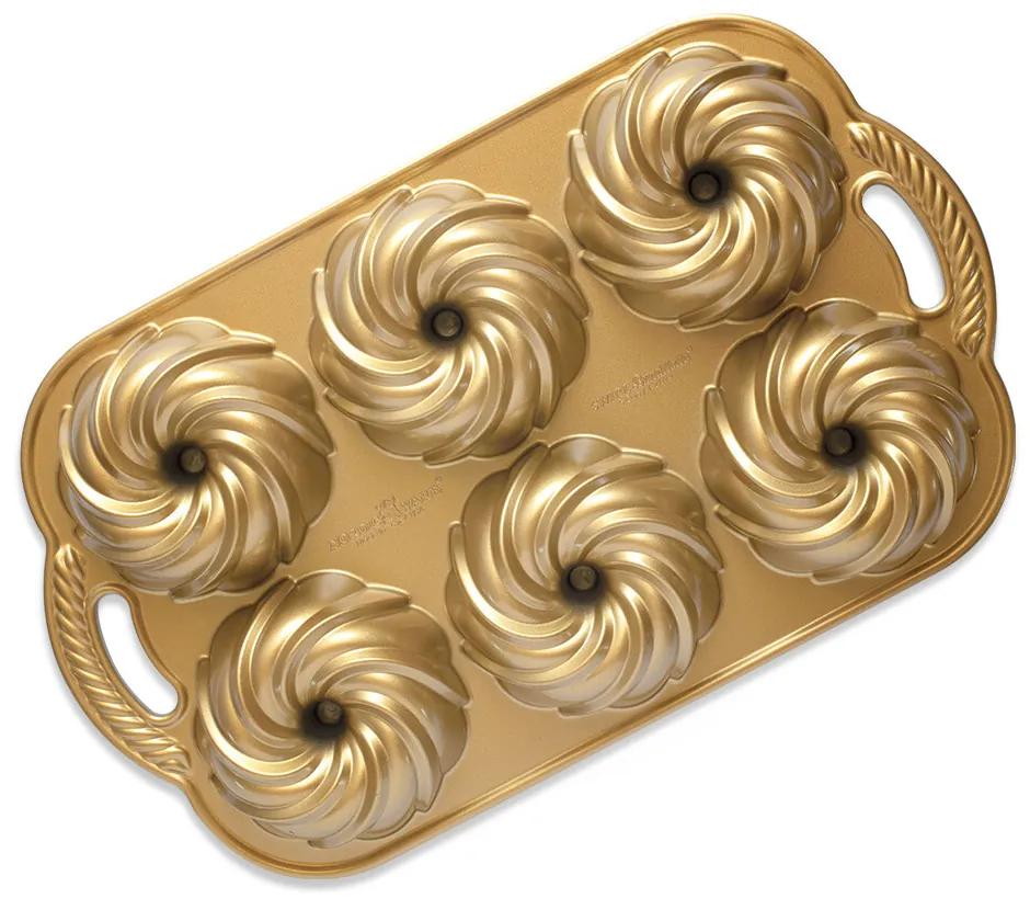 Mini plech na pečenie Nordic Ware so 6 formami Swirl, 3 šálky, zlatý, 93977