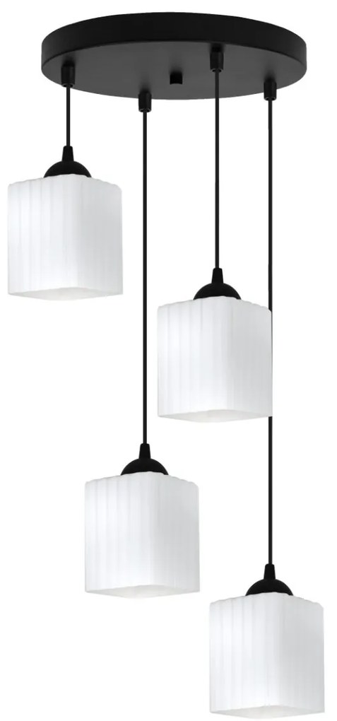Závesné svietidlo Riffle Square, 4x biele sklenené tienidlo, b, o