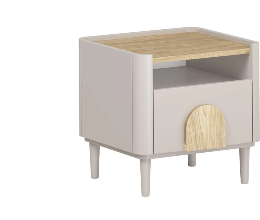 Nočný stolík Amilio 50 cm na nožičkách - kašmírová / dub olejovaný / dub svetlý