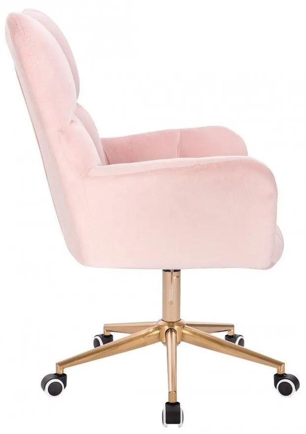 LuxuryForm DESIGN Otočné kreslo AURORA VELUR na zlatej podstave s kolieskami - svetloružové