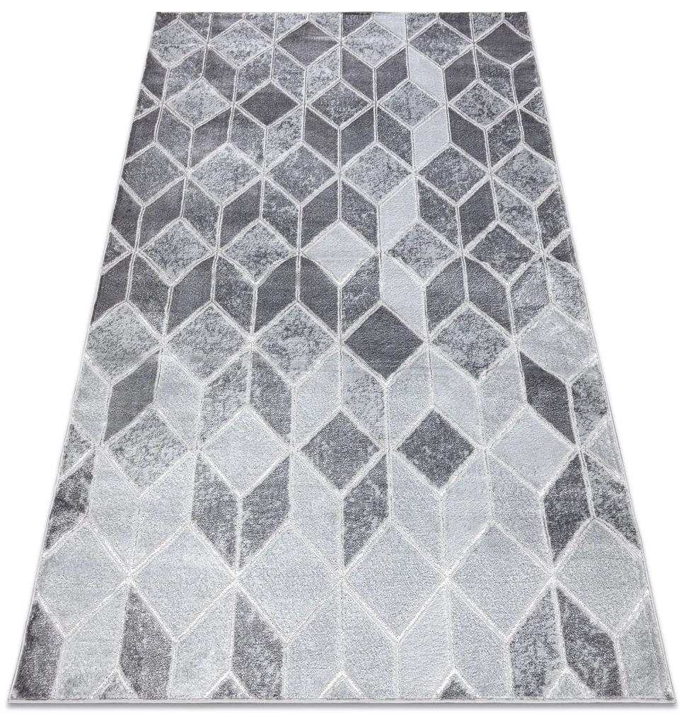 Moderný MEFE koberec B400 vzor kocka,   geometrický  3D - Štrukturálny,  dve vrstvy  rúna tmavo-sivá