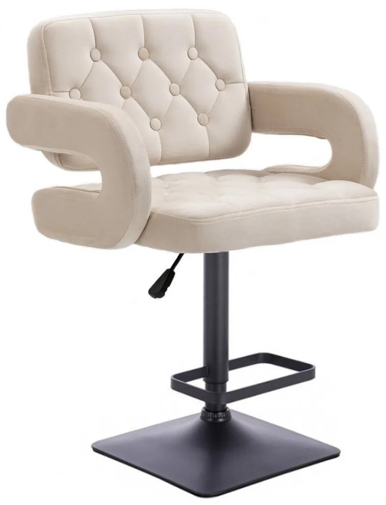 LuxuryForm DESIGN Barová stolička ADRIA VELUR na čiernej hranatej podstave - krémová