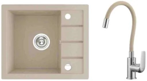 Laveo Trzynastka, 1-komorový granitový drez 570x500x185 mm, béžová, LAV-SBPE413Y