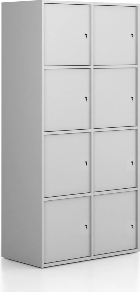 Kancelárska skriňa FRAME, 8x dvere, 872 x 450 x 1735 mm, cylindrický zámok, sivá