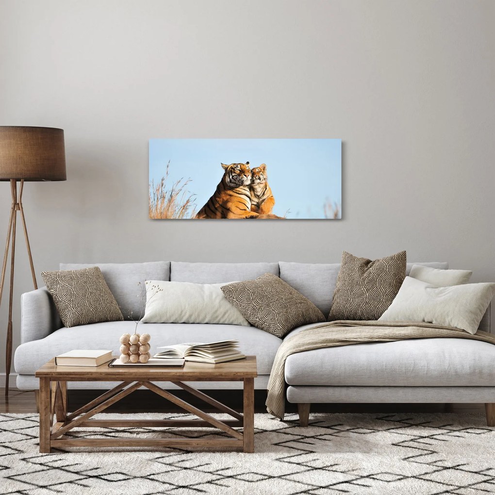 Obraz - Tigrice a jej mláďa (120x50 cm)