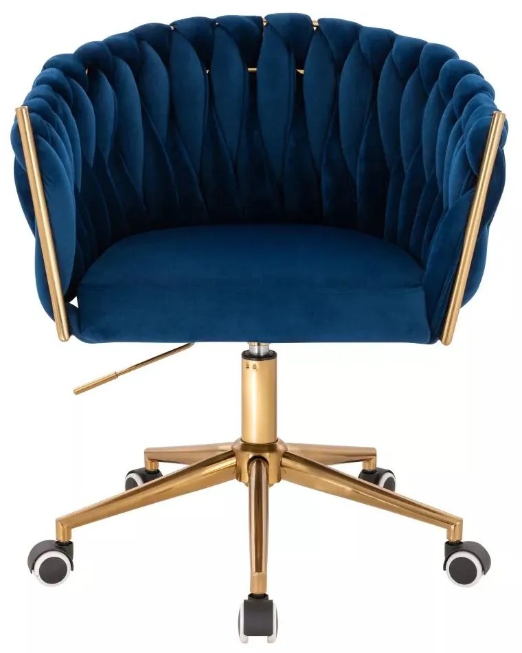 LuxuryForm DESIGN Stolička NORDEN VELUR na zlatej podstave s kolieskami - modrá