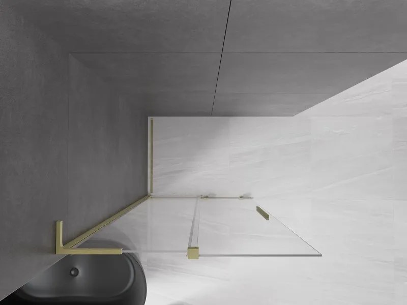Mexen Velar L, posuvná sprchová zástena Walk-in 90 x 200 cm, 8mm číre sklo, zlatá matná, 871-090-003-03-55