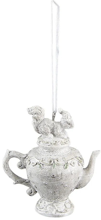 Závesná vianočná dekorácia veverička na kanvičke - 7*4*8 cm