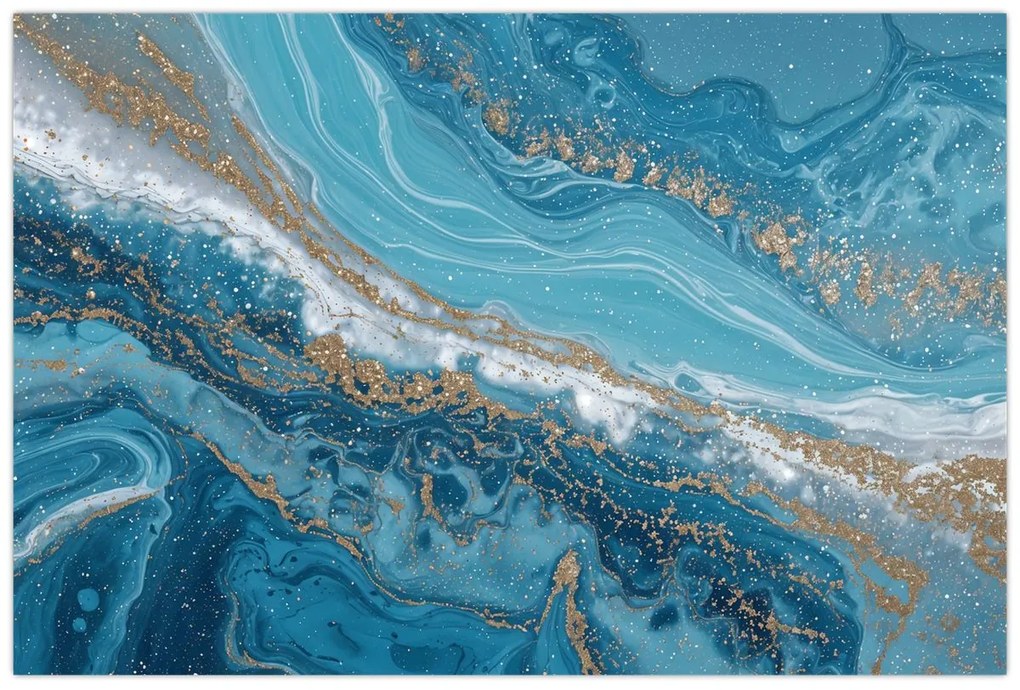 Obraz - Bledomodrý mramor so zlatom I. (90x60 cm)