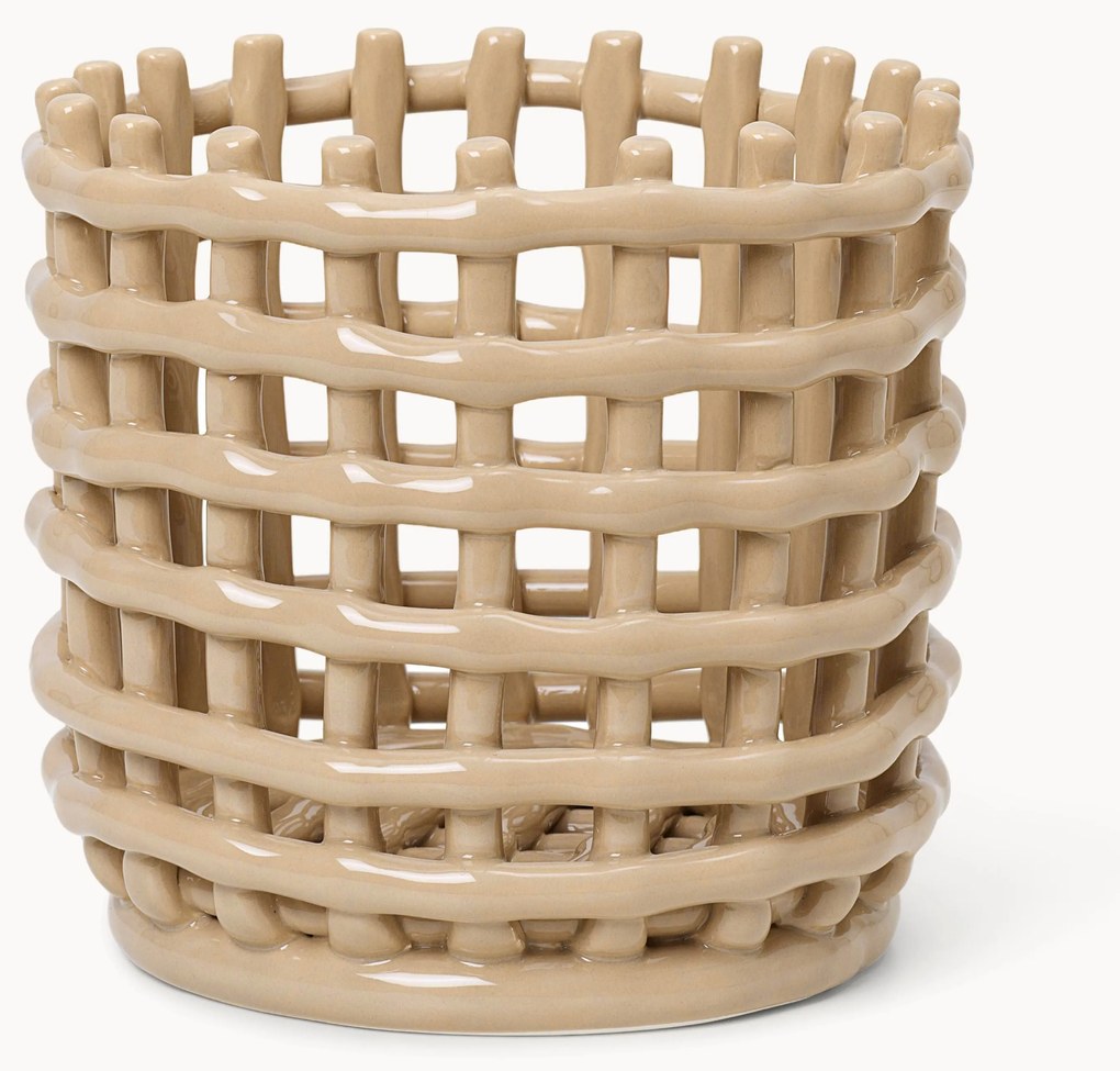 Ručne vyrobený keramický úložný kôš Nalan, V 15 cm